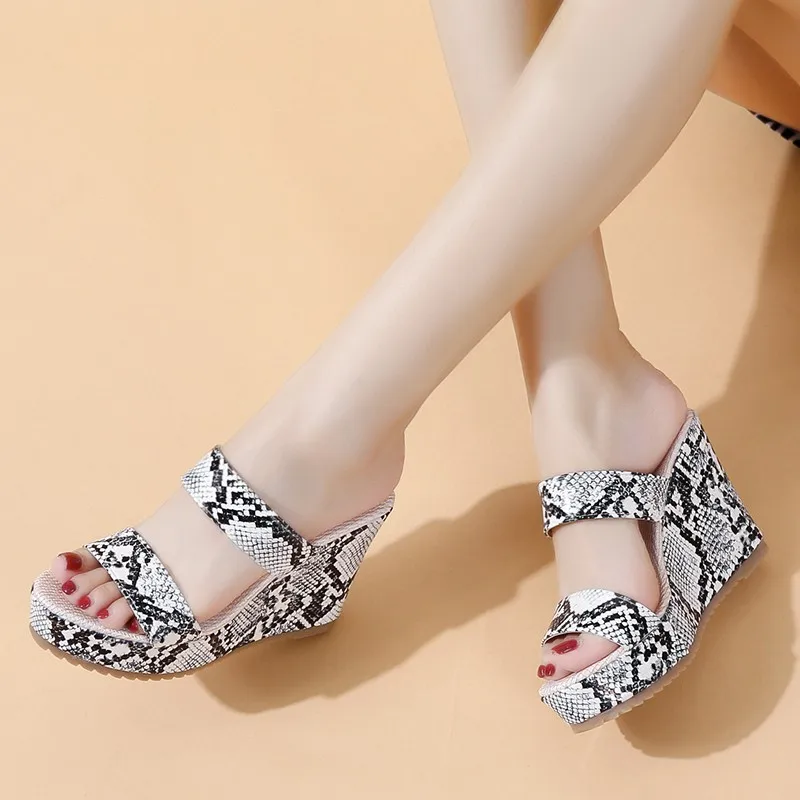 Heeled Sandals Summer Snake Pattern Elegant Woman Shoes Platform Wedge Designer Luxury Heels Comfortable Women\'s Fashion Sandal