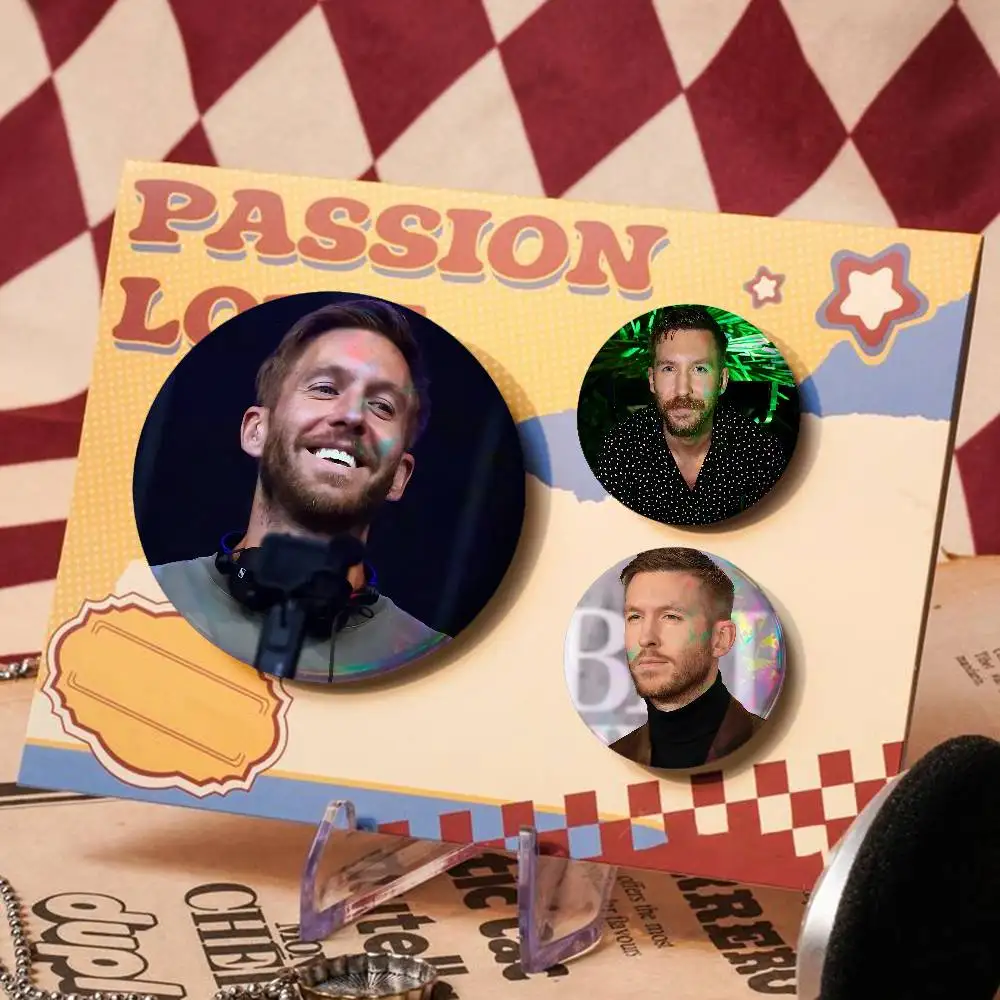 Singer C-Calvin H-Harris For Badge Laser Holographic Custom Badge Image Metal Lapel Pin Brooch For Clothing Backpack Decorative