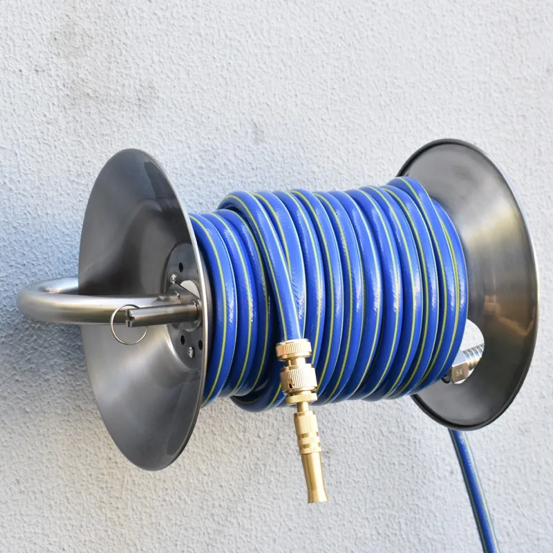 Hose Reel Rack Wall‑mounted Stainless Steel Garden Hose Storage Holder for Car Washing Watering