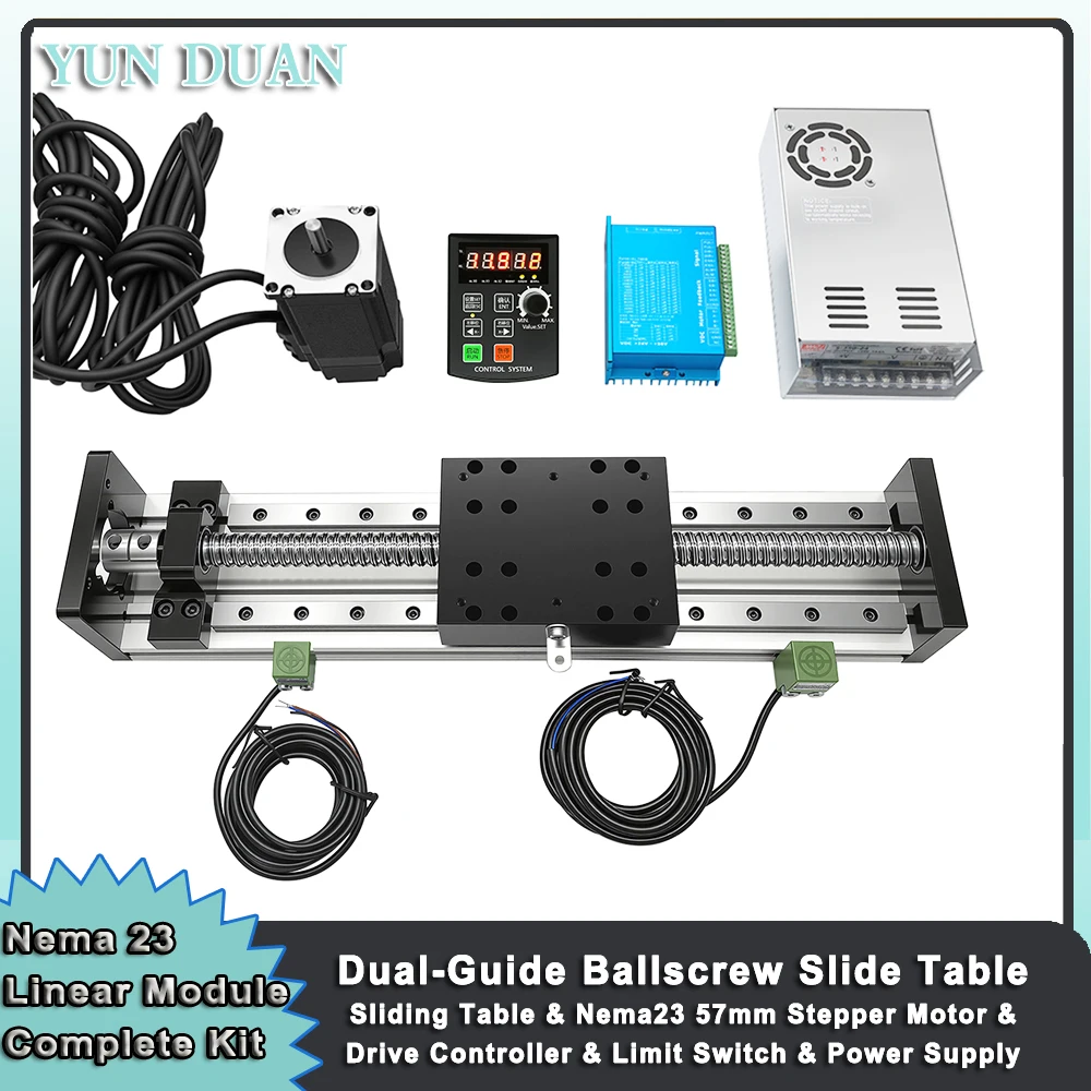 Nema 23 Linear Motor Drive Control Power Kit CNC Sliding Table 80KG Heavy Duty Ball Screw Linear Rail Stage 4pcs MGN12H Sliders