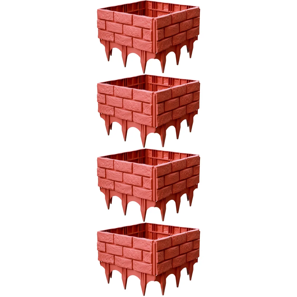 

4 Pcs Courtyard Partition Panel Garden Decor Courtyard Edging Border Brick Red Plastic Fence Fence Panel Flower Bed