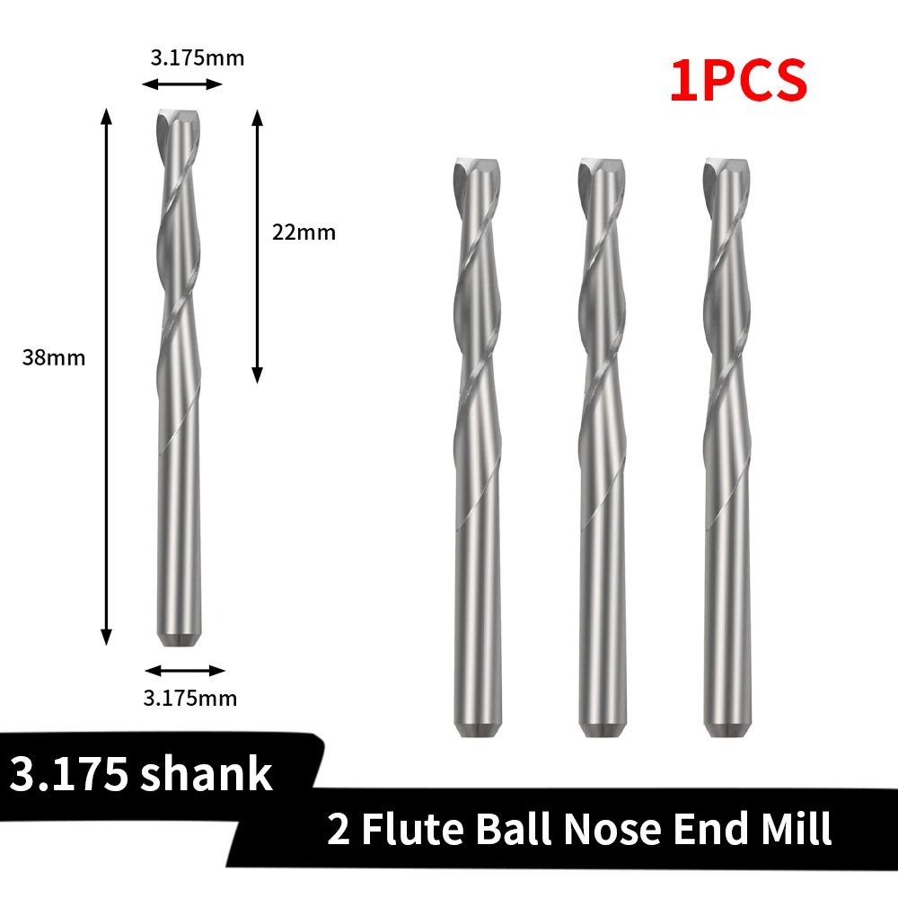 3.175mm Double-Flute Spiral Taper End Mill, 3.175mmx22mm for CNC Engraving Machines with ER11-3.175 Collet 1pcs