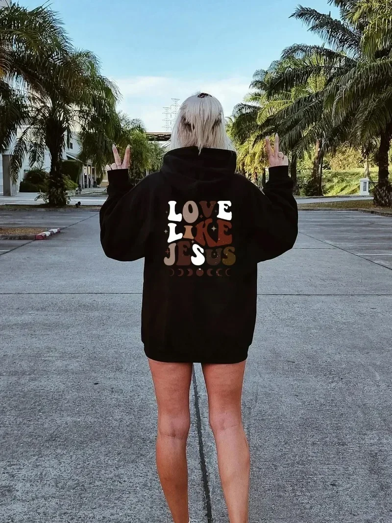 Love Like Jesus Pocket Hoodie Casual Long Sleeve Drawstring Hoodie Sweatshirt Women's Clothing