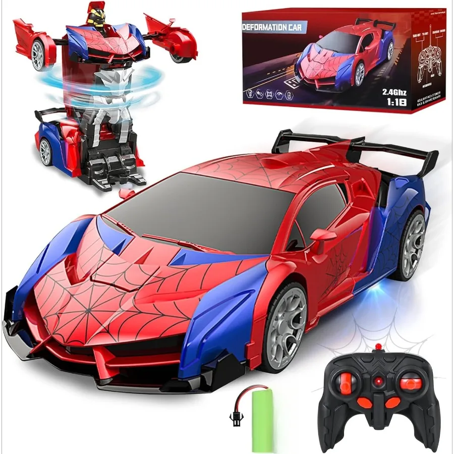 Coche RC Spider Deformable de 2,4 GHz: coche robot genial con acrobacias, batería recargable y luces LED, regalo para niños mayores de 3 años