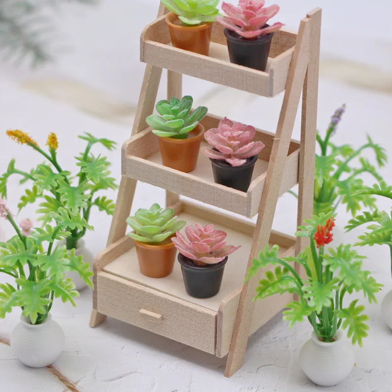 Doll house gardening micro landscape flower ornament, mini simulated succulent plant potted plant, miniature green plant model