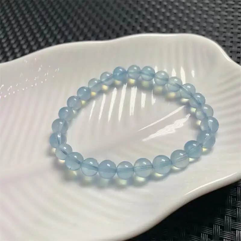 7MM Natural Aquamarine Bracelet Handmade Crystal Jewelry Stretch Bangle Children Birthday Gifts 1pcs