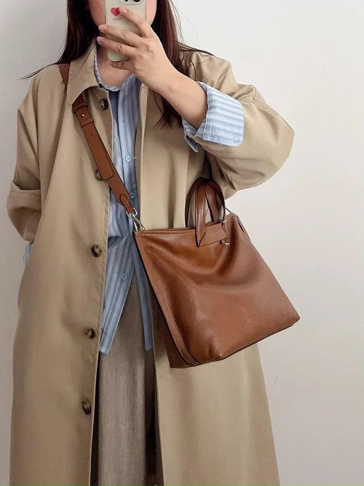 

FIRMRANCH Простая горизонтальная квадратная повседневная ручная сумка большой емкости из воловьей кожи растительного дубления, мягкая диагональная сумка на одно плечо