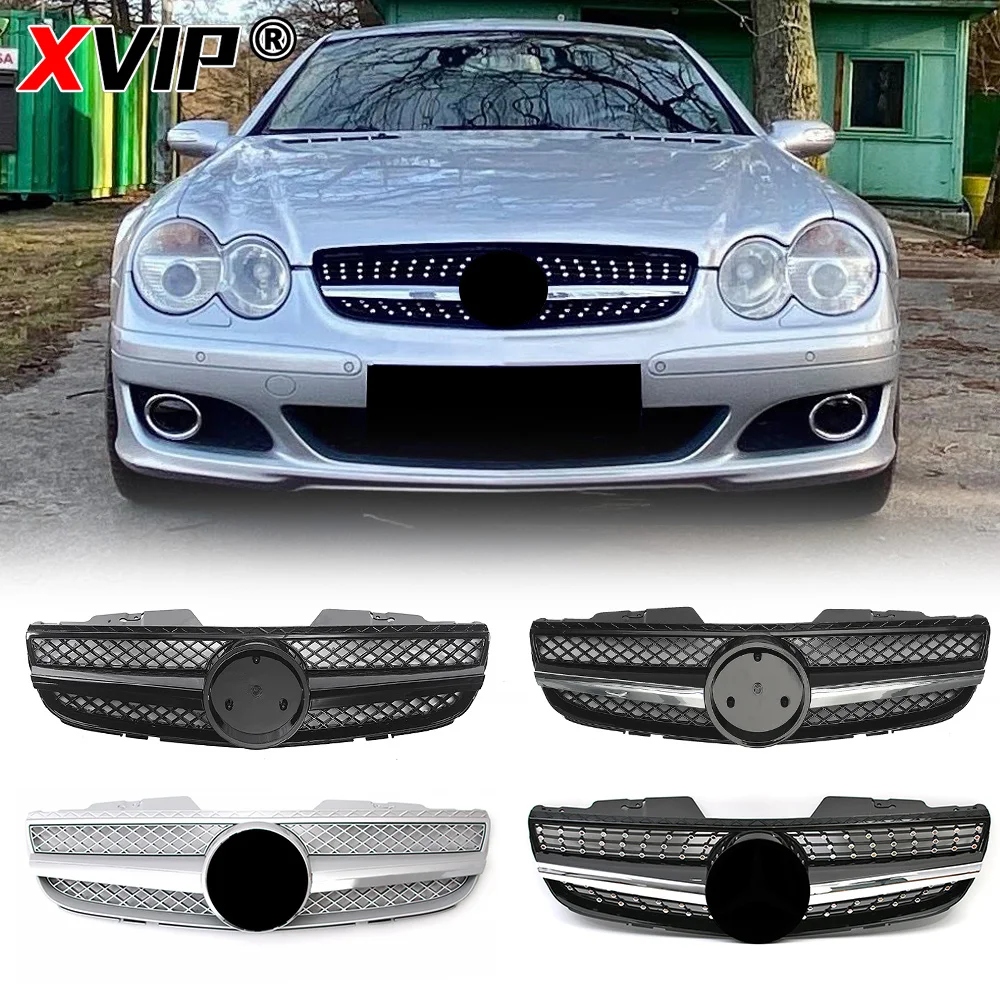 XVIP Glossy Black Racing Grille For SL-Class R230 2007-2008 SL500 SL550 SL600 Chrome Front Bumper Grille Replace For A2308801483
