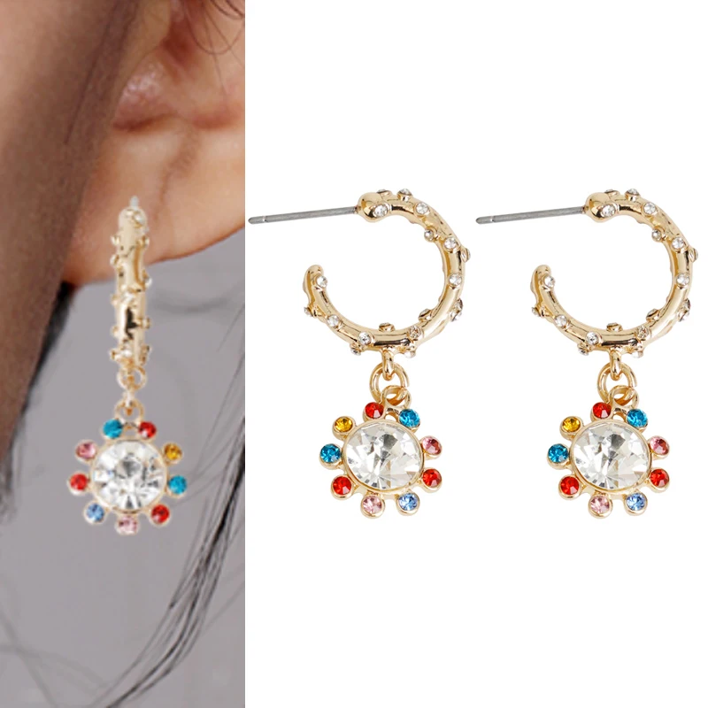 

Shiny Crystal Earrings Korea Style Sparkle Bohemian Delicate Gem C Hoop Huggie Rhinestone Boho Statement Women Girls
