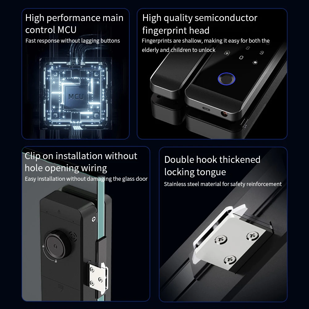 TTLOCK APP Sliding Glass Door Fingerprint Lock Bluetooth Smart Biometric Electronic Office Password 13.56Mhz RFID Keyless Unlock