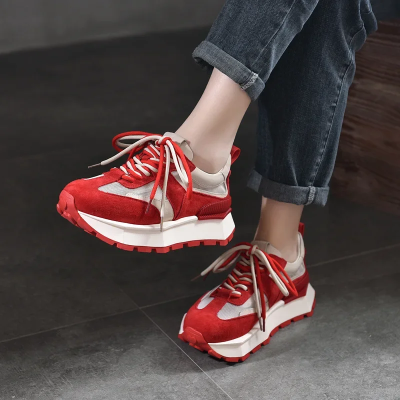 Fujin 4cm Flats Comfy Booties Mixed Color Shoes Air Mesh Leather Pigskin Women Chunky Sneaker Fashion Summer Spring Ankle Boots