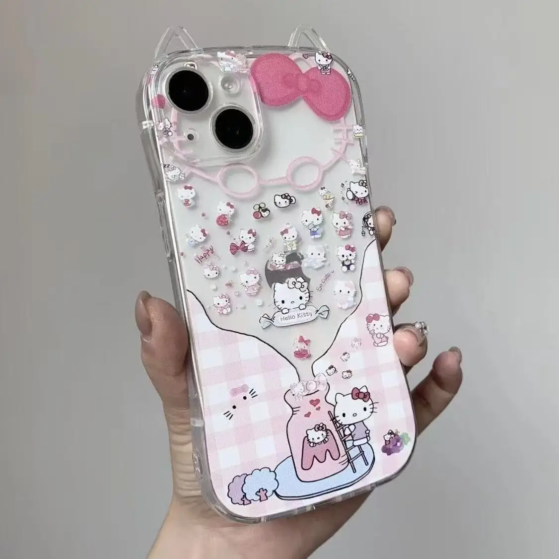 New anime peripheral cute cartoon cat pattern soft phone case suitable for iPhone 17 16 Pro Max 14 Plus 15 13 Pro wishing bottle