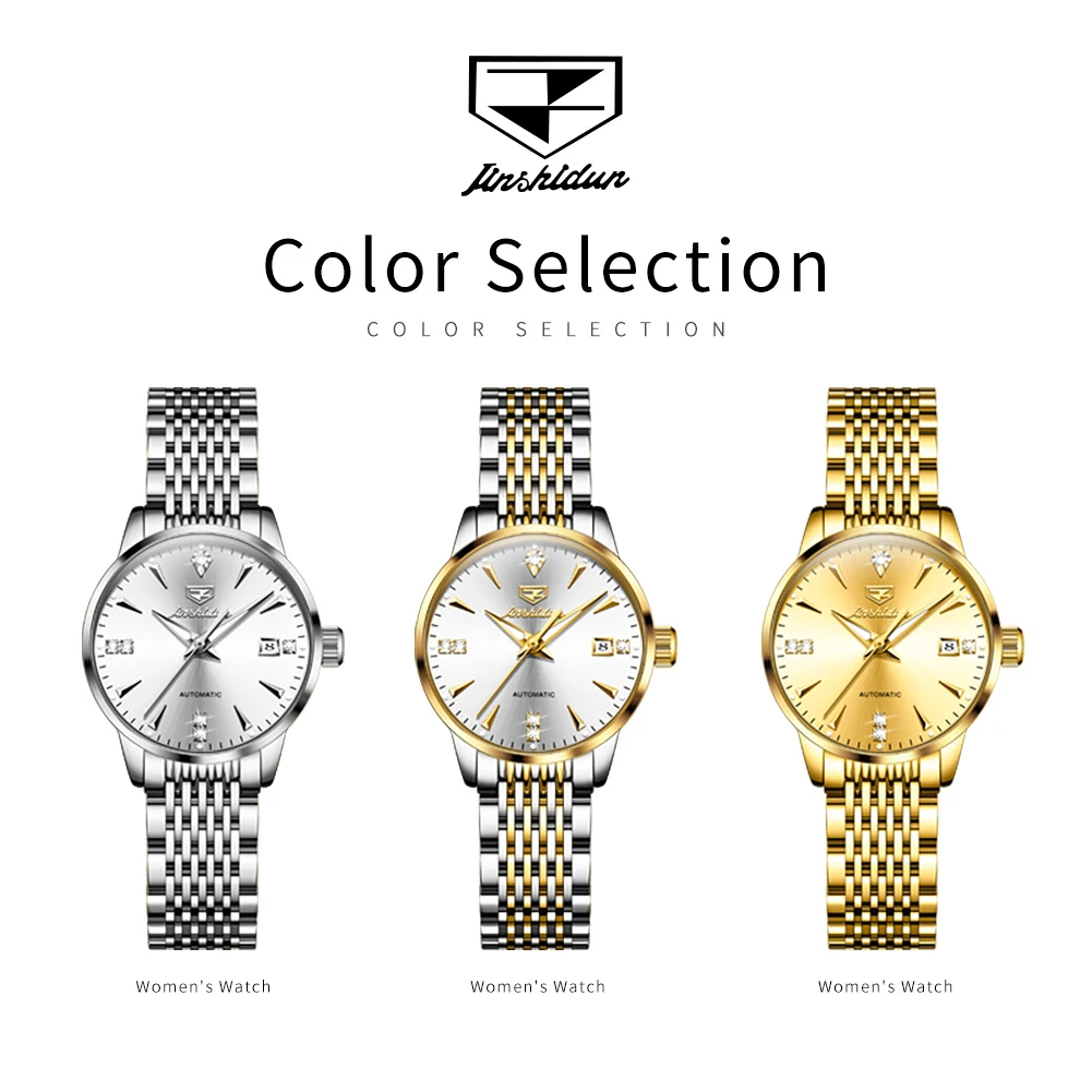 JSDUN 8943 기계식 패션 시계 선물 스테인레스 스틸 시계 밴드 라운드 다이얼 손목 시계 달력