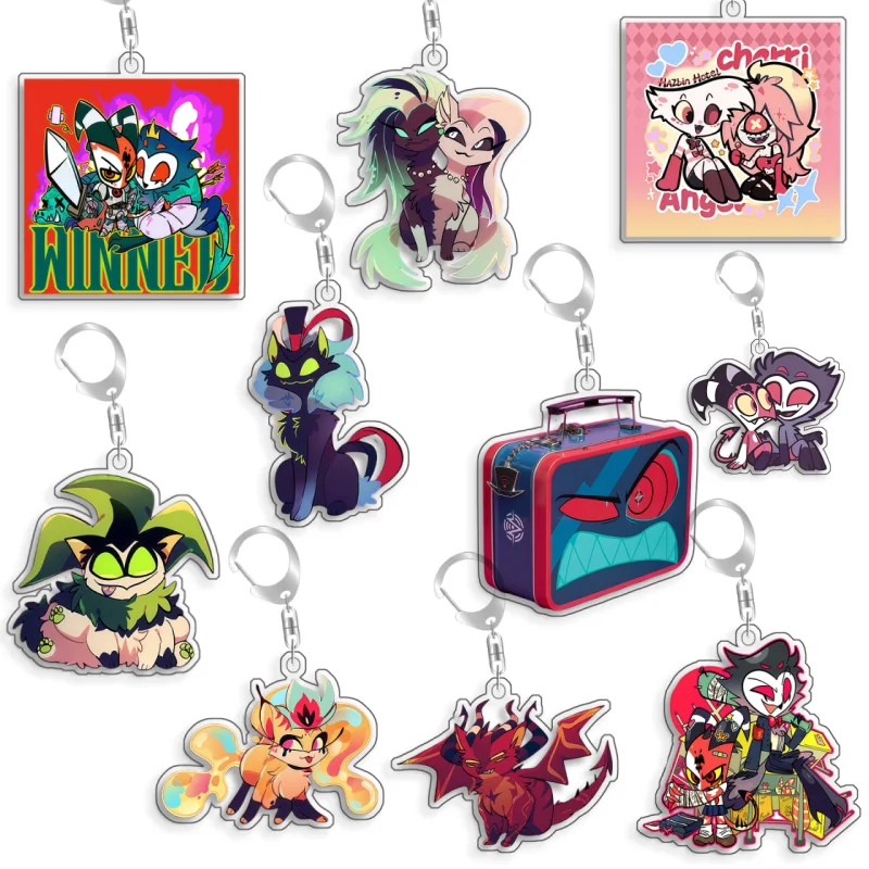 Llavero Acrílico Hecho a Mano de Helluva Boss Vox Beelzebub Asmodeus, Bonito Colgante para Mochila, Regalo para Fans del Juego, Adornos de 5cm