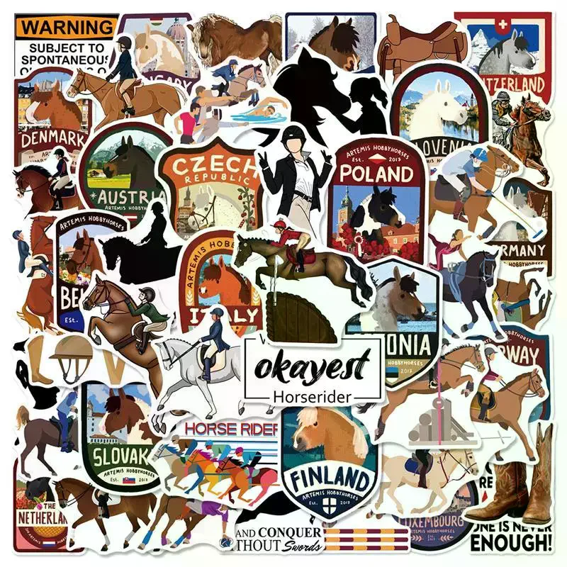 50 autocollants mignons de graffiti de chevaux à cheval pour ordinateur portable, moto, planche à roulettes, réfrigérateur, guitare, jouet - Autocollants imperméables