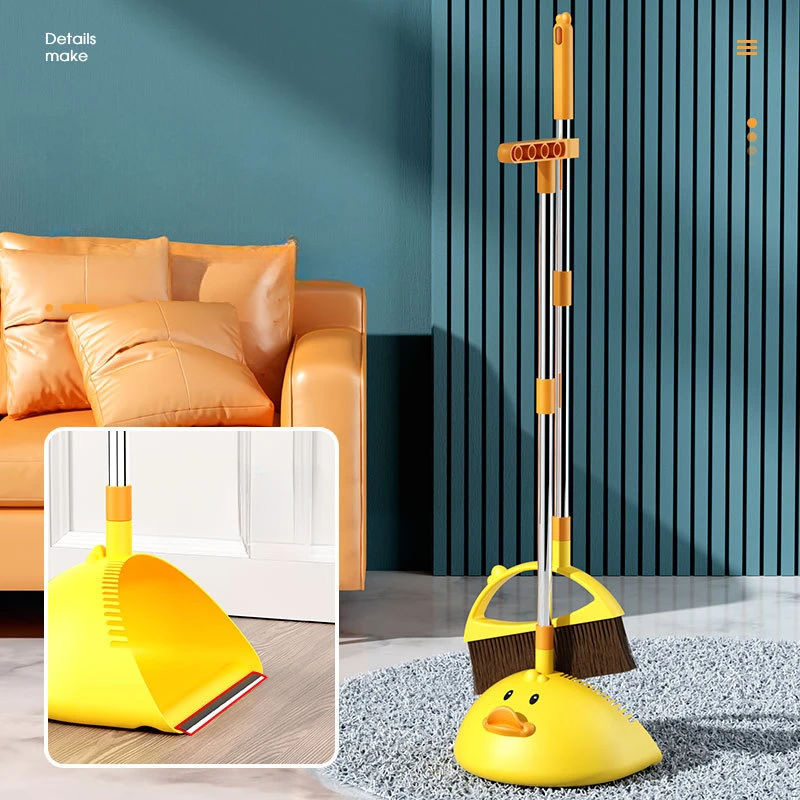 

Small Yellow Duck Broom Dustpan Set Set Household Dustpan Broom Non-stick Hair Sweep Broom Clean Trash Shovel