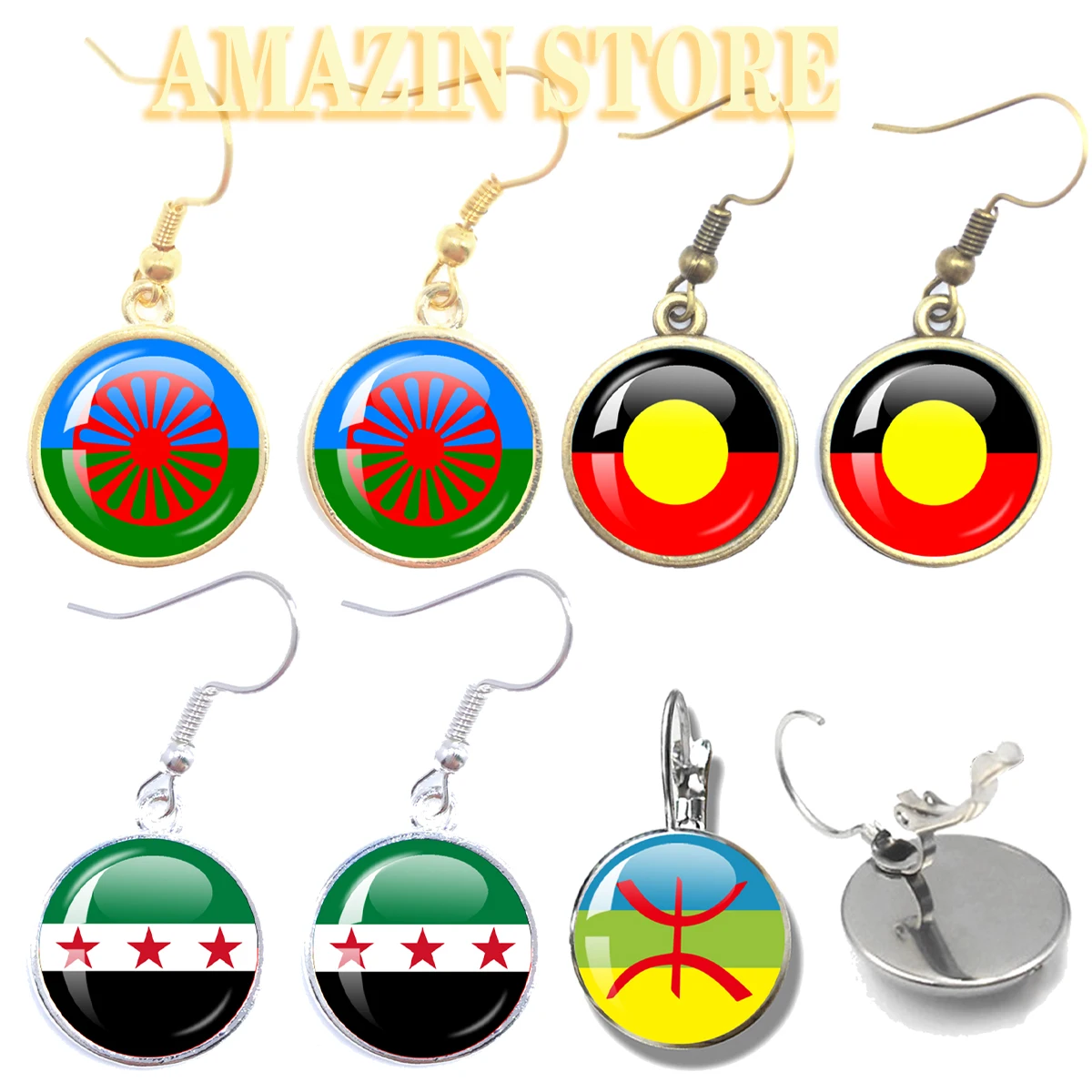 Berber Flag Australian Lndigenous Flag Gypsy Flag Syrian Opposition Flag Jewelry 16mm Pendant Convex Glass Earrings Gift