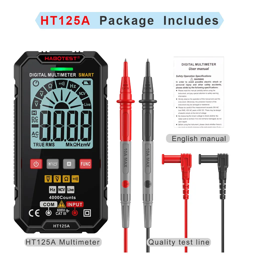 Digital Multimeter Smart DC Amperometric Tool Protection Range Multimeters Ammeter Multimeter Current Test Supply HT125B