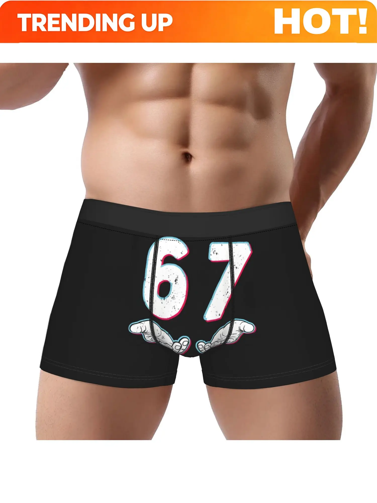 1pc Men's Funny Meme Boxer Briefs with Matching Number 67 Design - Breathable Underwear Shorts, Humorous Casual Wear or Gag Gift