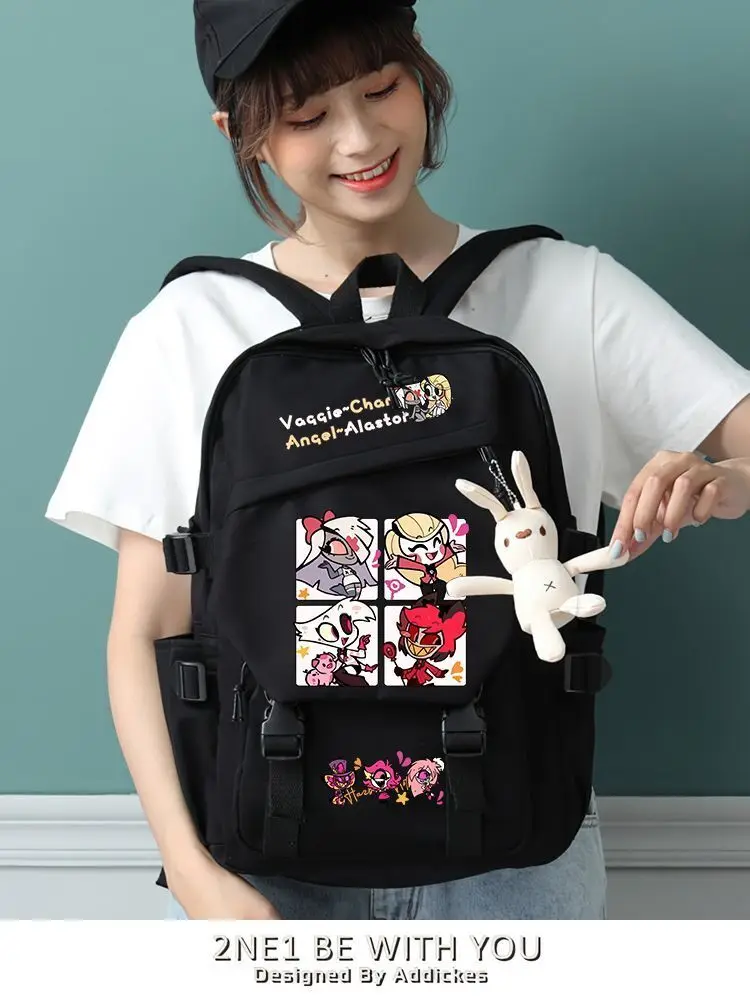 Hell Inn Rounding Fanfic Charli Angel Alastor Anime Estudante Bolsa de Ombro Duplo Mochila Para Mulheres