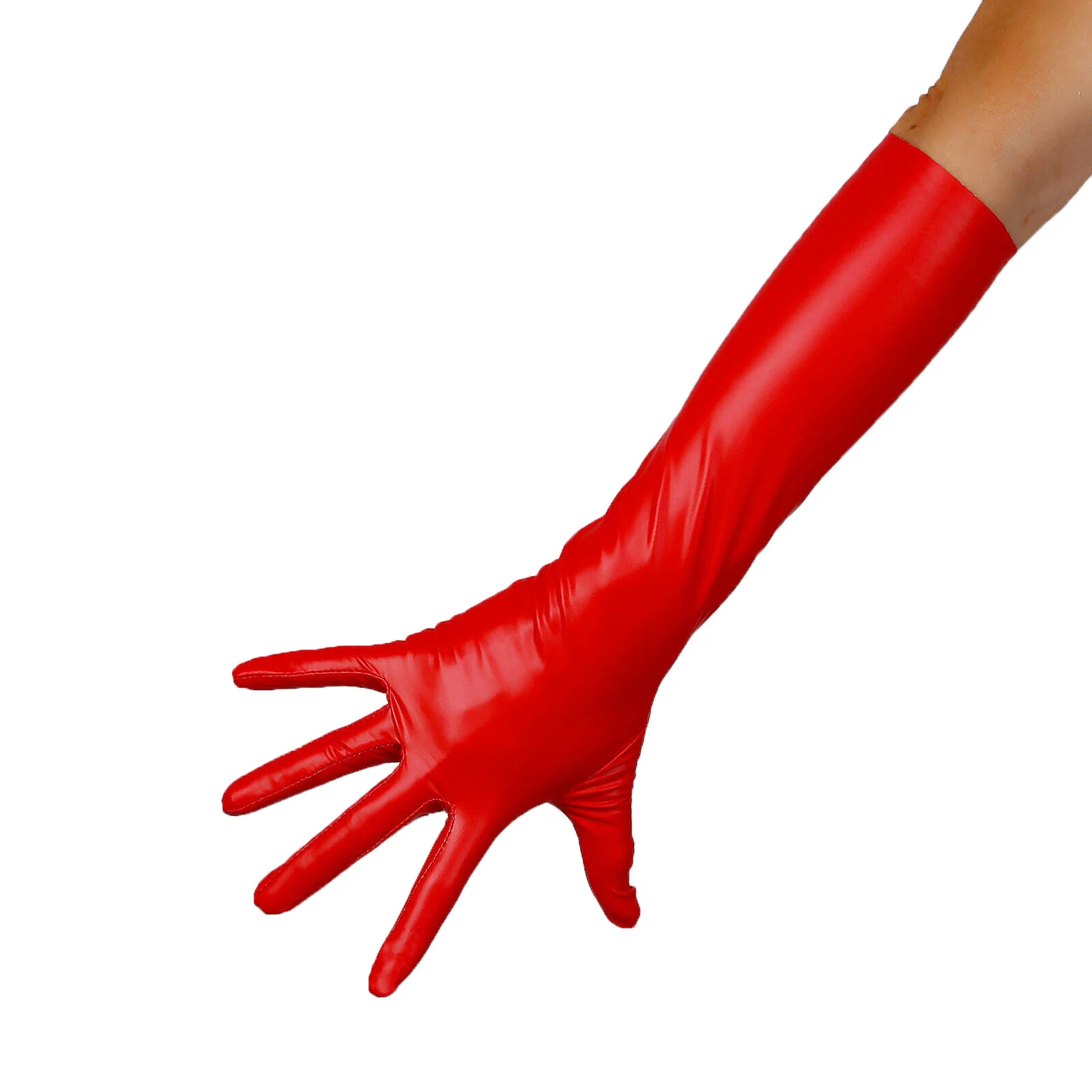 DooWay Matt Red LATEX GLOVES 2nd Skin Elastic Thin Slim Faux Leather 16