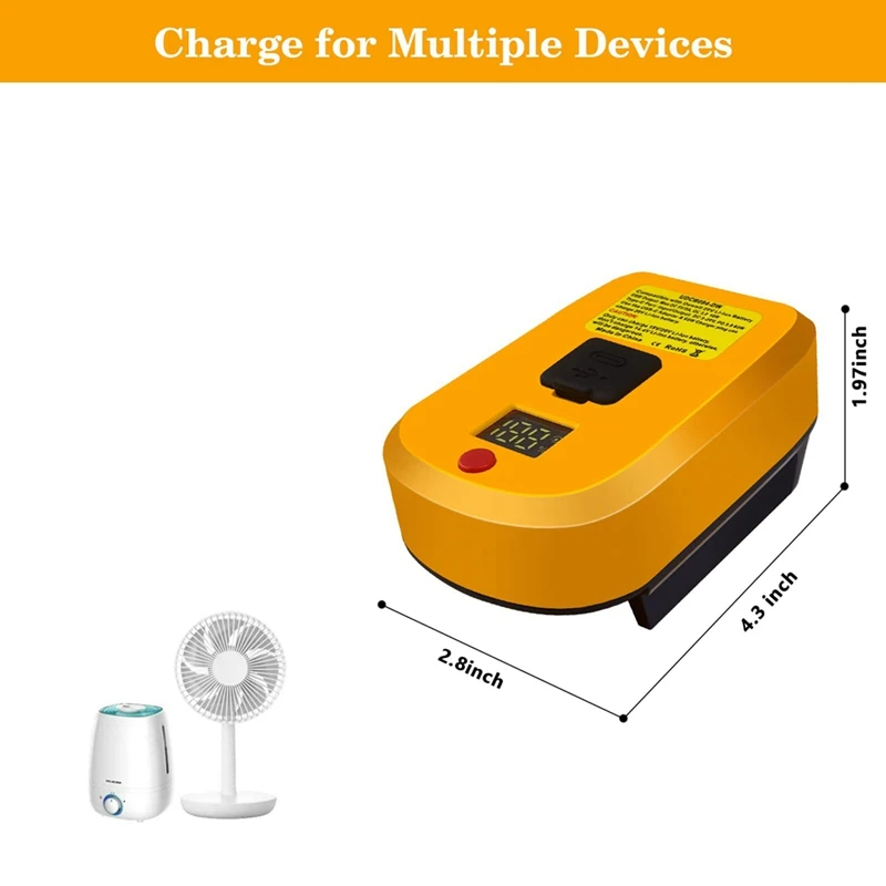 Caricatore USB C per batteria Dewalt 20V, 2 porte con USB-C Und USB-A, caricatore rapido da 65 W Adattatore di alimentazione PD 3.0 Alimentatore USB Durevole