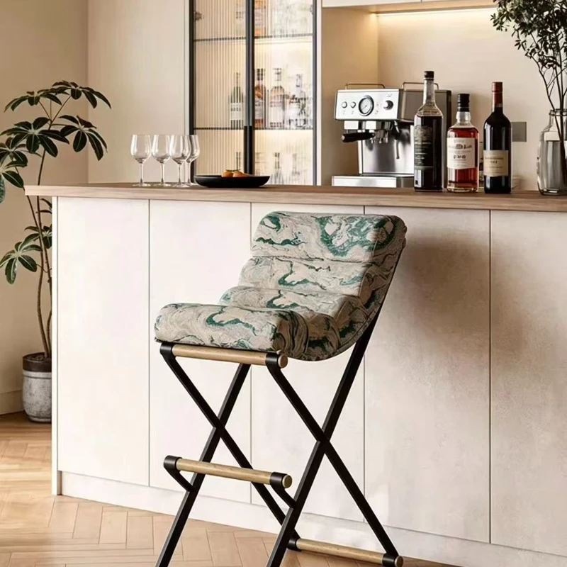 Jacquard Creative Stainless Steel Bar Chair Modern Simple Household Front Desk Fabric Leisure Chair
