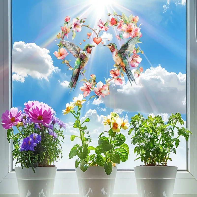 Love Flower Bird Home Window Electrostatic Decoration Beautification Double-sided Visual Self-adhesive Wall Sticker Bedroom