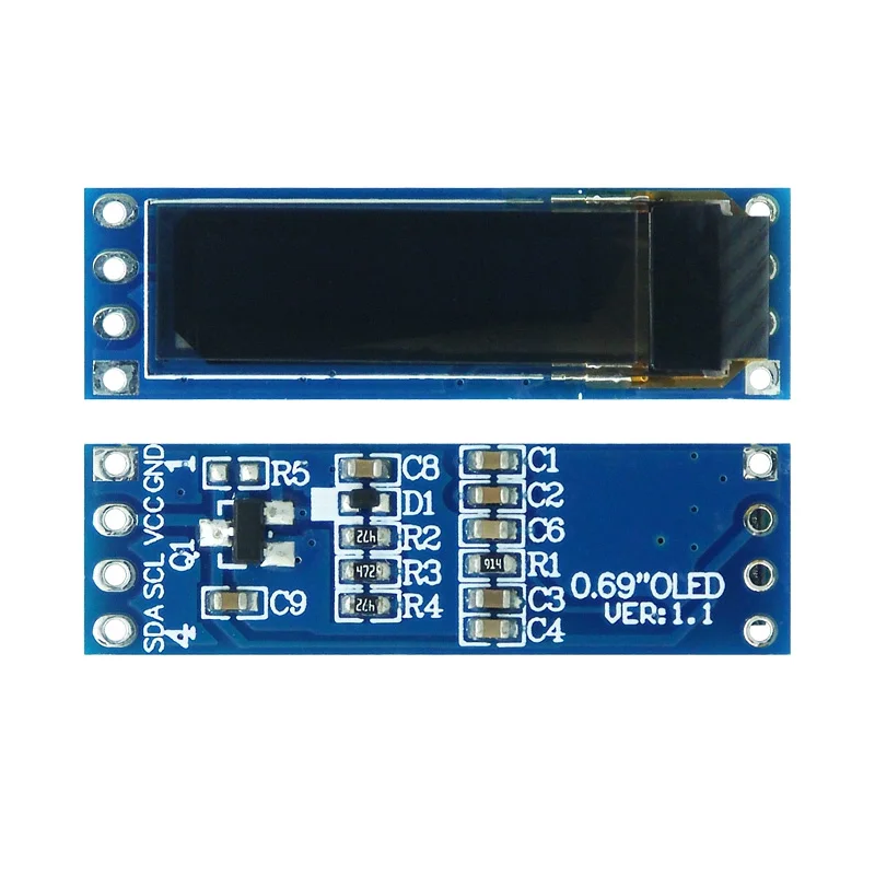 Módulo de exibição OLED de 0,69 polegadas e 0,69 ", driver SSD1315 96x16 tela monocromática branca, interface I2C, módulo de tela LCD pequena de 4 pinos