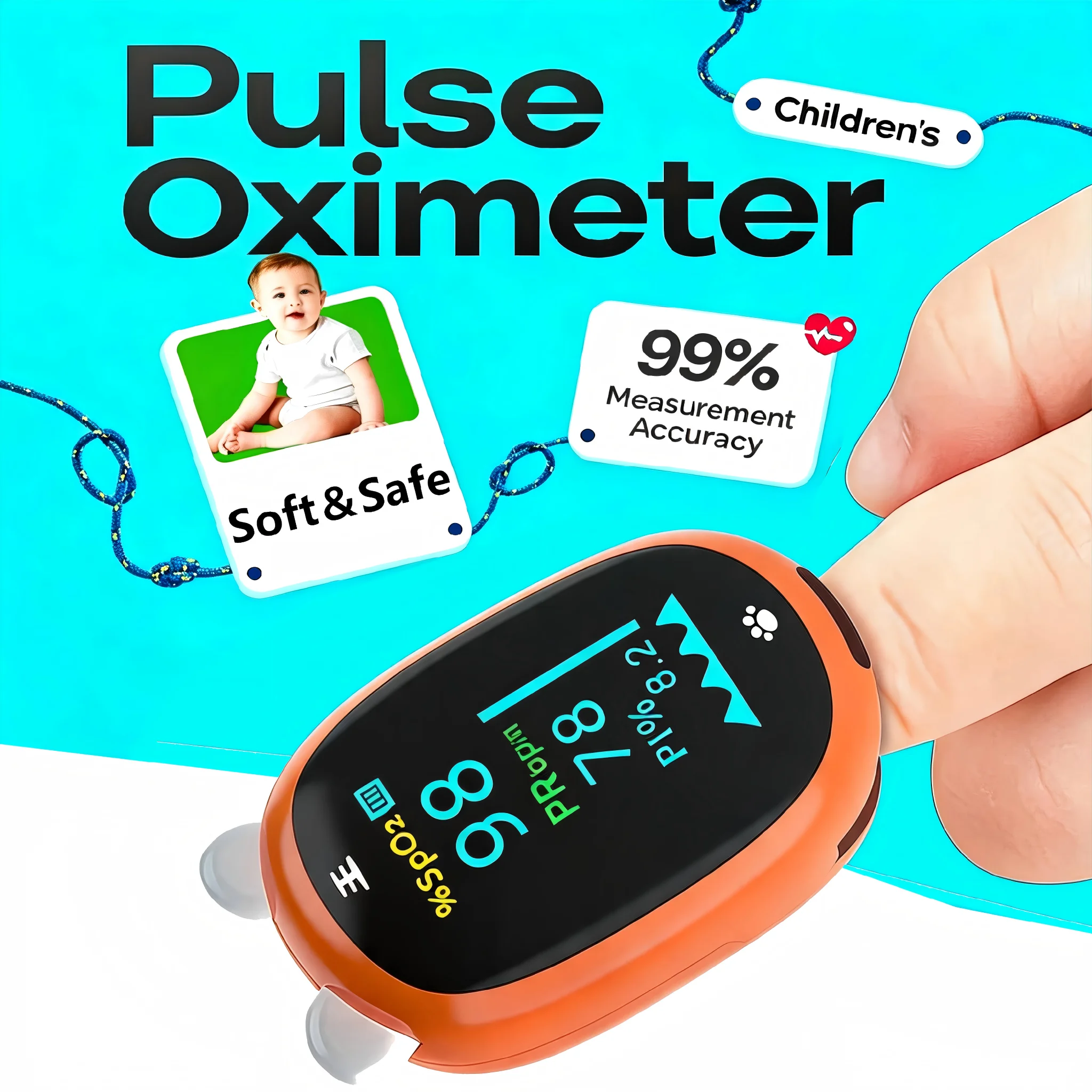 JUSTLANG New Cartoon Fingertip Oximeter TFT Screen 180mAh Rechargeable Kids Oximetro Child Infant Blood Oxygen Saturation Meter