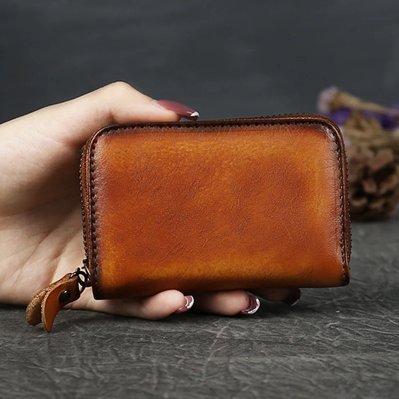 Genuine Leather Women Wallet Crdit Card Zipper Purse Bag Multi-Card Holder Money Coin Pocket Natural Skin Female Mini