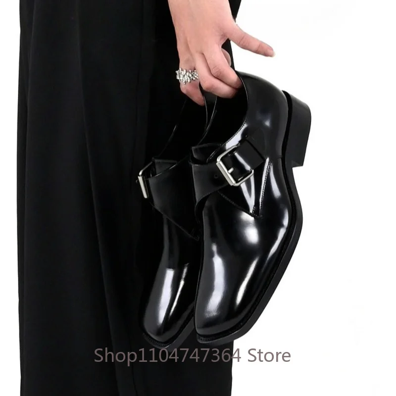 Designer Fashion Square-Toe Men's Leather Shoes Commuter Business Formal Work High-End Casual Handcrafted Cowhide Shoes Male