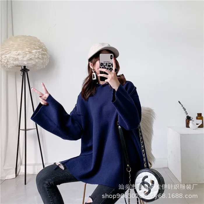 UMI MAO Retro Hoodie Losse gebreide hoodie Dikke trui Damestop Middellange tot lange top Femme