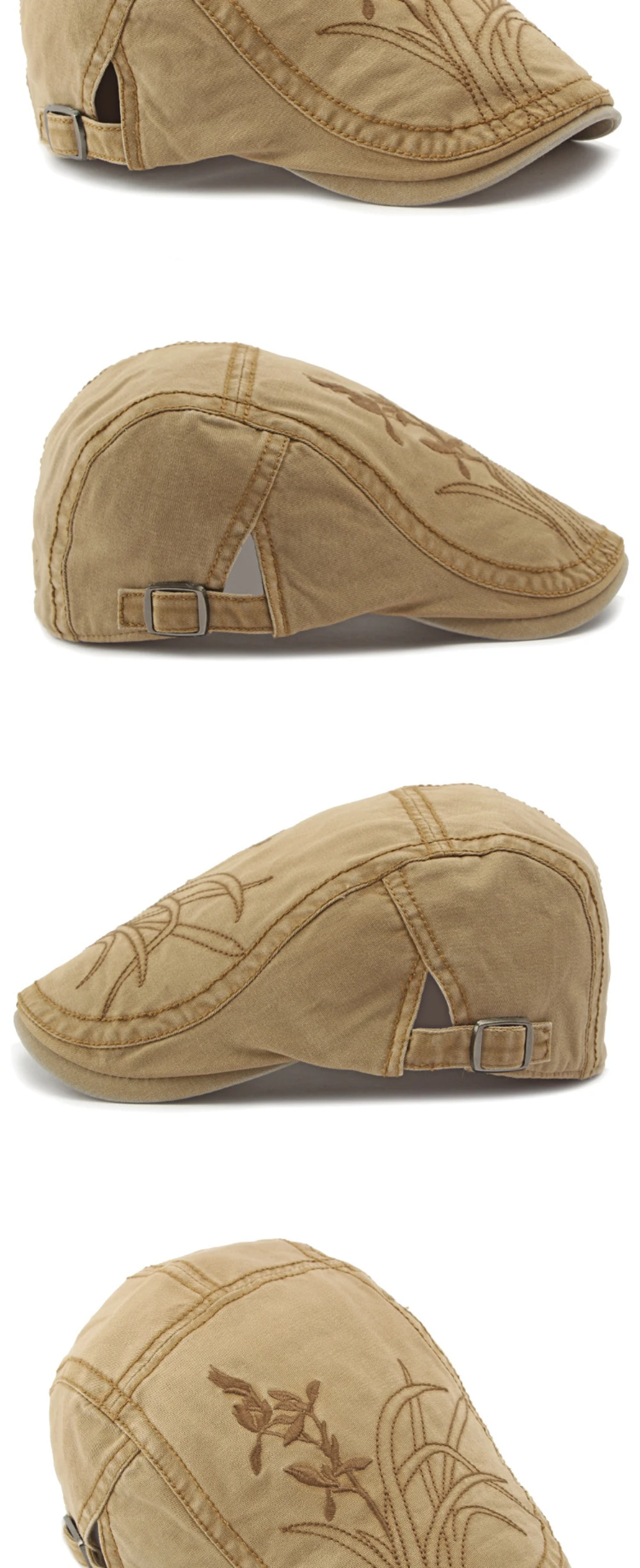 HT4406 Baskenmützen für Herren und Damen, Vintage Künstler-Mütze, Unisex Baumwoll-Flachmütze, Frühling Verstellbare Blumen-Baskenmütze – Detail 4