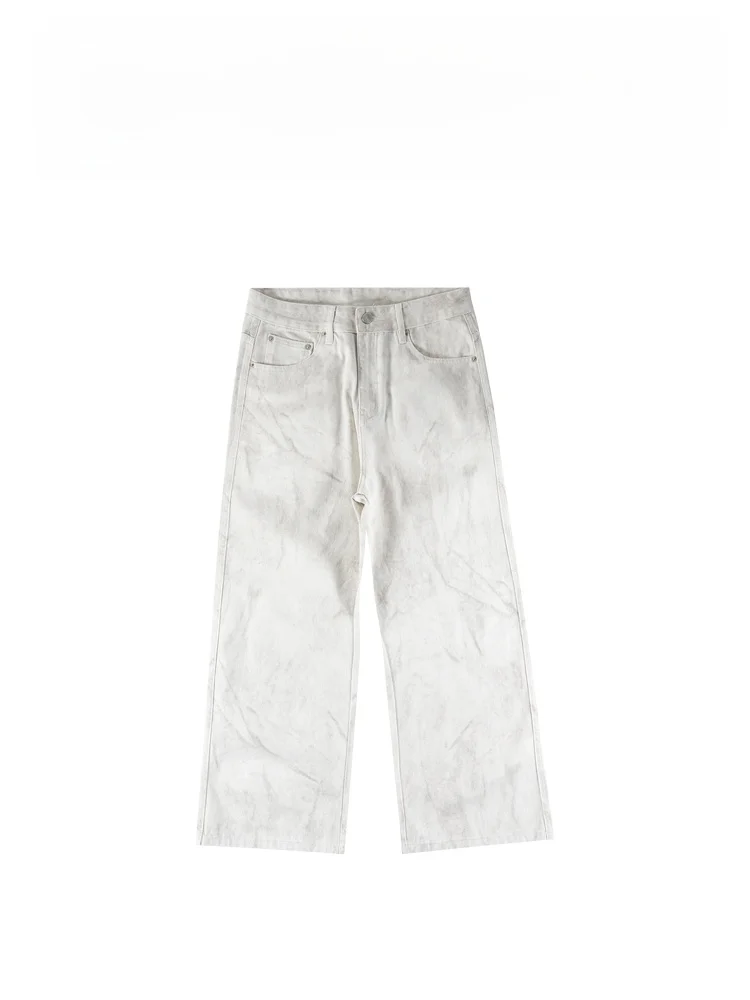 

BAIRBAOLIY American Sle Dyeing Waed Dir White Jeans Loose Wide Leg Long Pants Faion Urban Youth Cotton Denim Jeans
