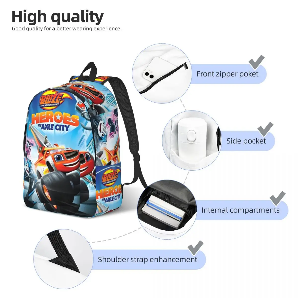 Blaze And The Monster Machines Heroes Of Axle City Backpack for Kindergarten Primary School Student Bookbag Boy Girl Kid Daypack