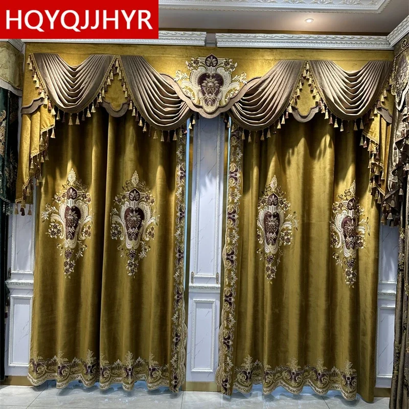 European Gold Velvet Embroidered Blackout Villa Curtains for Living Room Bedroom High Quality Voile Curtain for Hotel Window