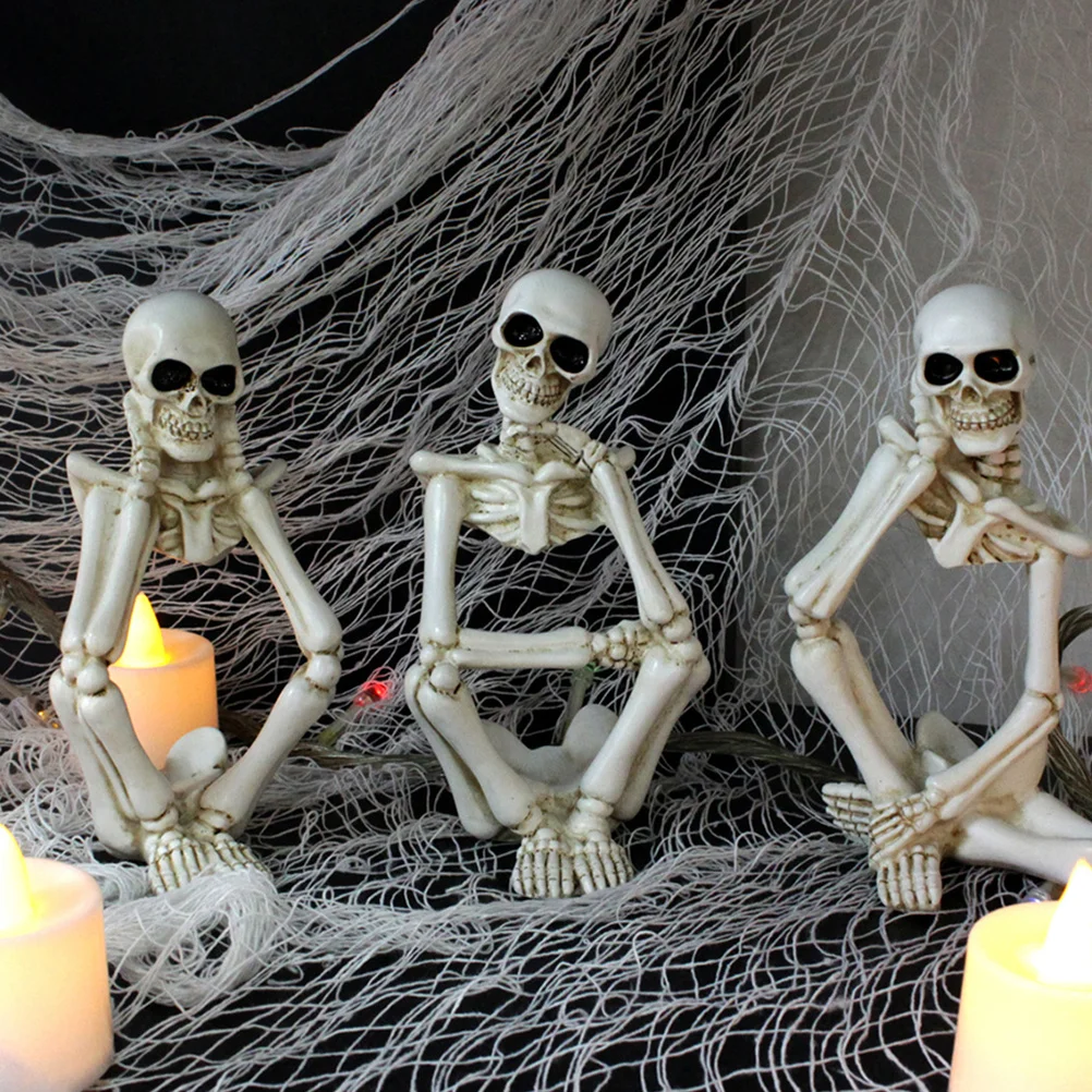 

3Pcs Thinker Statue Resin Craft Desktop Home Office Decor Halloween Party Ornament Unique Vintage Style