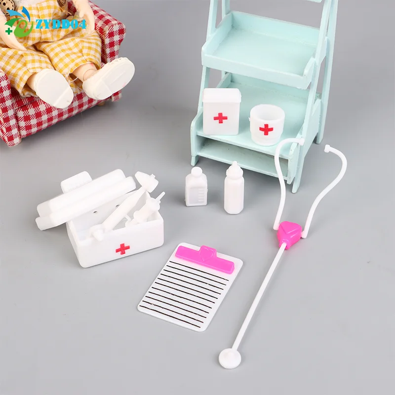 ●10Pcs/set Miniature Hospital Stethoscope Mini Syringe Appliances Tool Model Dollhouse Scene Decor Toys