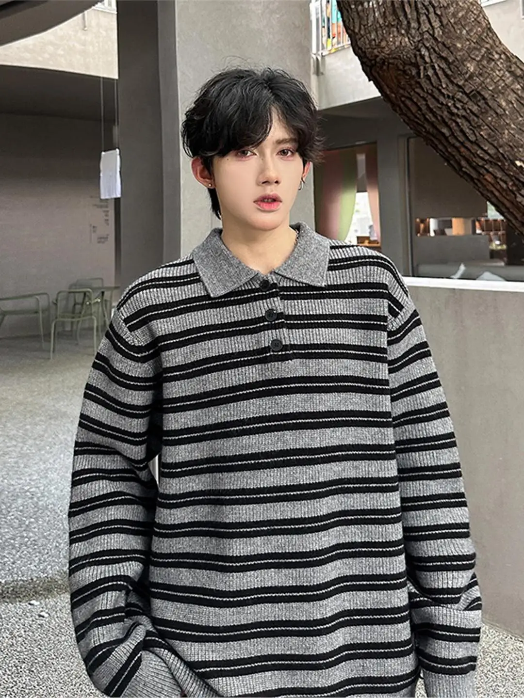 

American Sle Cleanfit Stripe Sweater Men's Autumn Winter High Sensation Haome Lazy Knitted irt Casual Wear