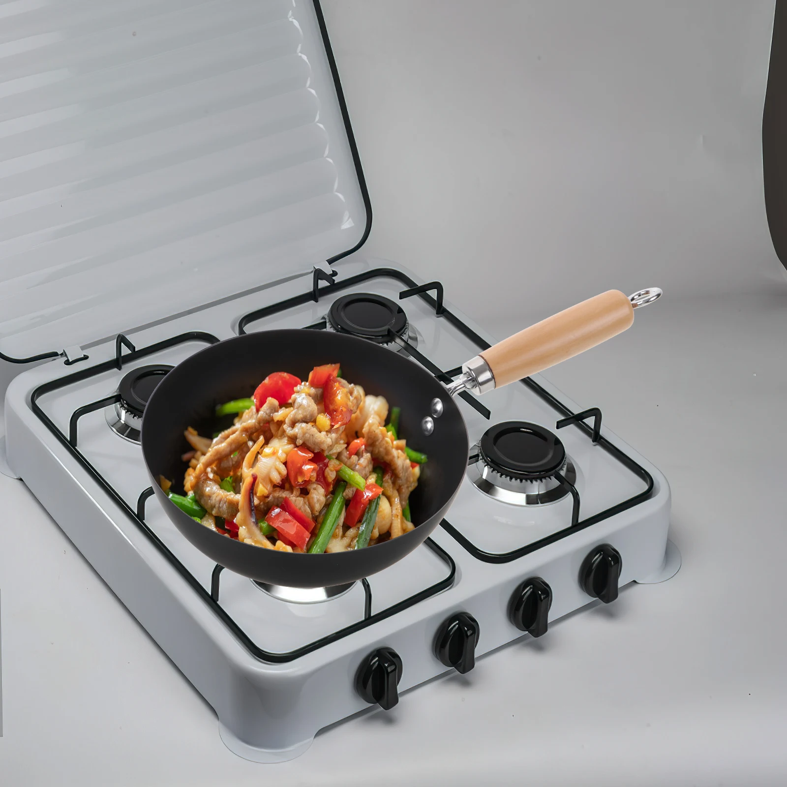 

Small Iron Pot with Lid Japanese Wok Round Bottom Cooking Pan Fry Pans Kitchen Utensil BBQ Steak Sausage Vegetable Meat Mini