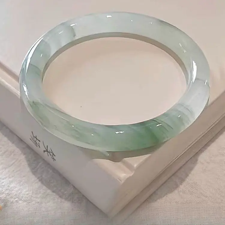 Xinjiang Tianshan Cui bracelet, ice green floating flower jade bracelet women's gold silk jade fat round strip