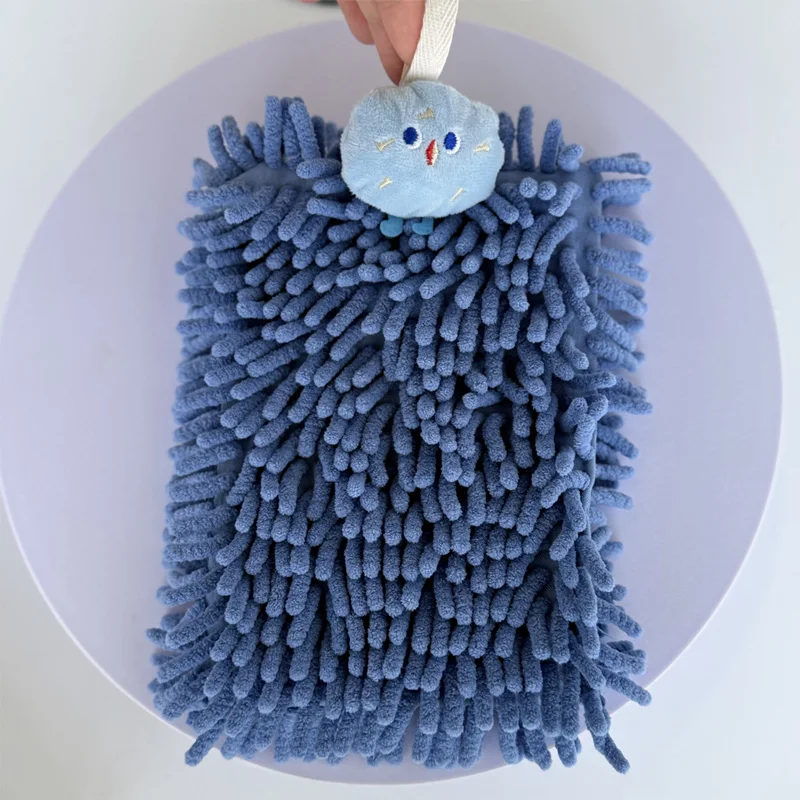 

Многофункциональное синее махровое полотенце для рук (15×20 см) - с милым рисунком в виде головы куклы, супервпитывающее, из микрофибры