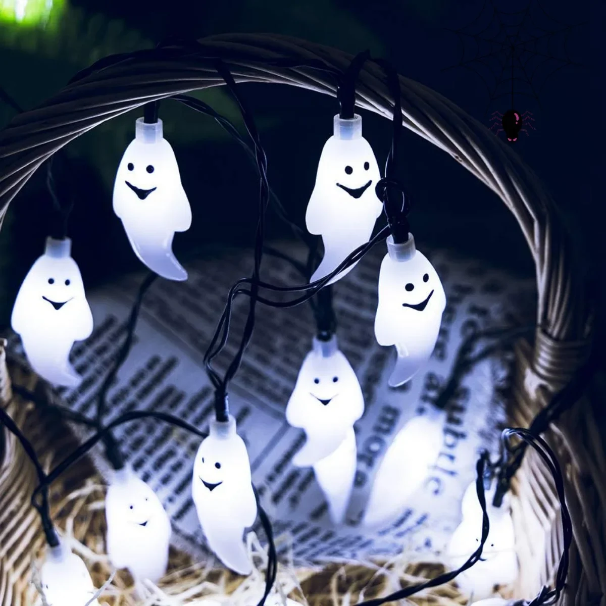 Pop 1pc 20/30 LED Halloween Spooky Ghost Solar String Lights Outdoor Waterproof Decorative Ghost Fairy Lights With 8 Lighting Mo