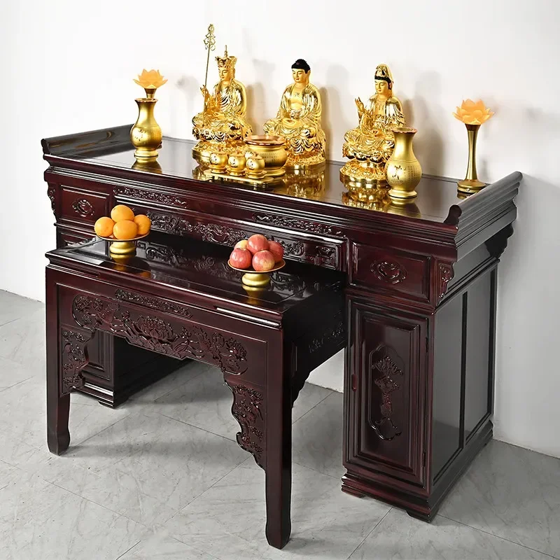 Solid Wood Incense Table for Home Buddhist Altar Guanyin Buddha Statue Stand Rural Style Offering Table for God of Wealth