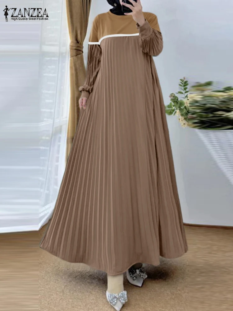 2025 ZANZEA Muslim Hijab Dresses Turkey Dubai Abaya Women Elegant Long Sleeve Pleated Robe Maxi Sundress IsIamic Clothing Kaftan