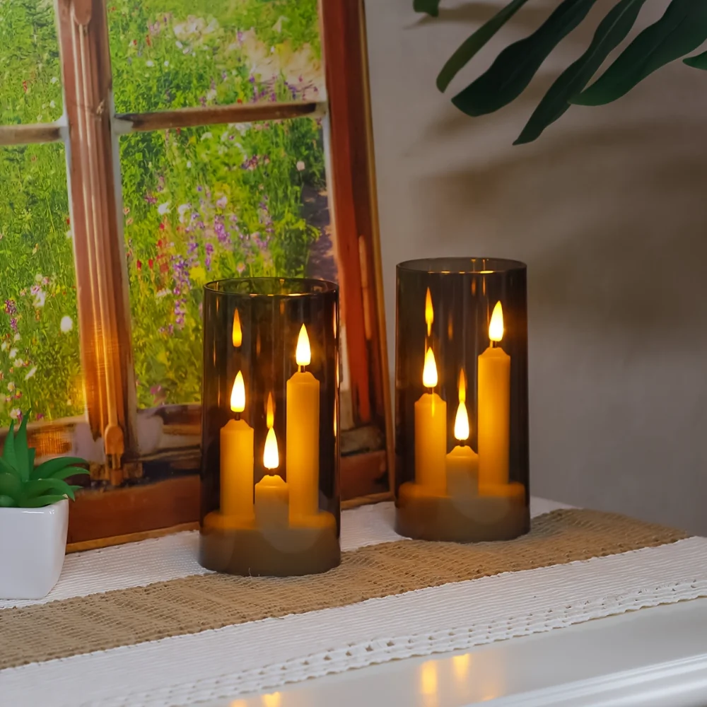 عديمة اللهب 3 في 1 LED تفتق الشموع مع 15 سنتيمتر عاكس الضوء بطارية تعمل الخفقان نافذة كهربائية الشموع لعيد الميلاد الزفاف