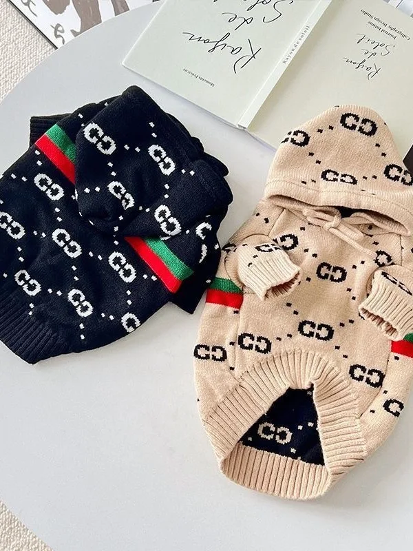 

Теплый зимний свитер для домашних животных с шапкой, цельный комбинезон для собак (шнауцер, французский бульдог, корги), модная брендовая одежда для питомцев