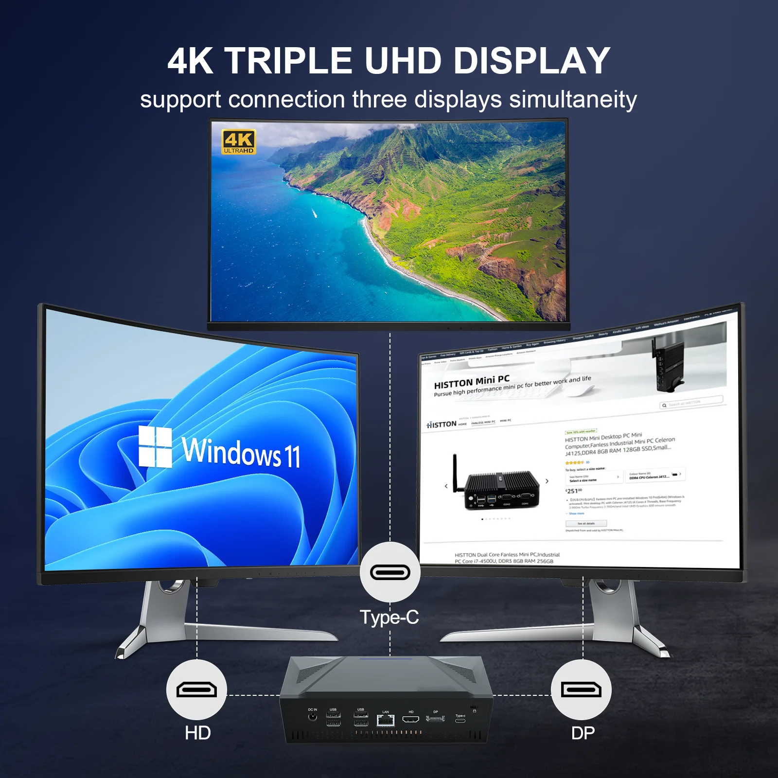 Hystou Mini PC Office Desktop Computer Intel Core i7-10870H DDR4 RAM Manufacture Triple Display for Business & Gaming