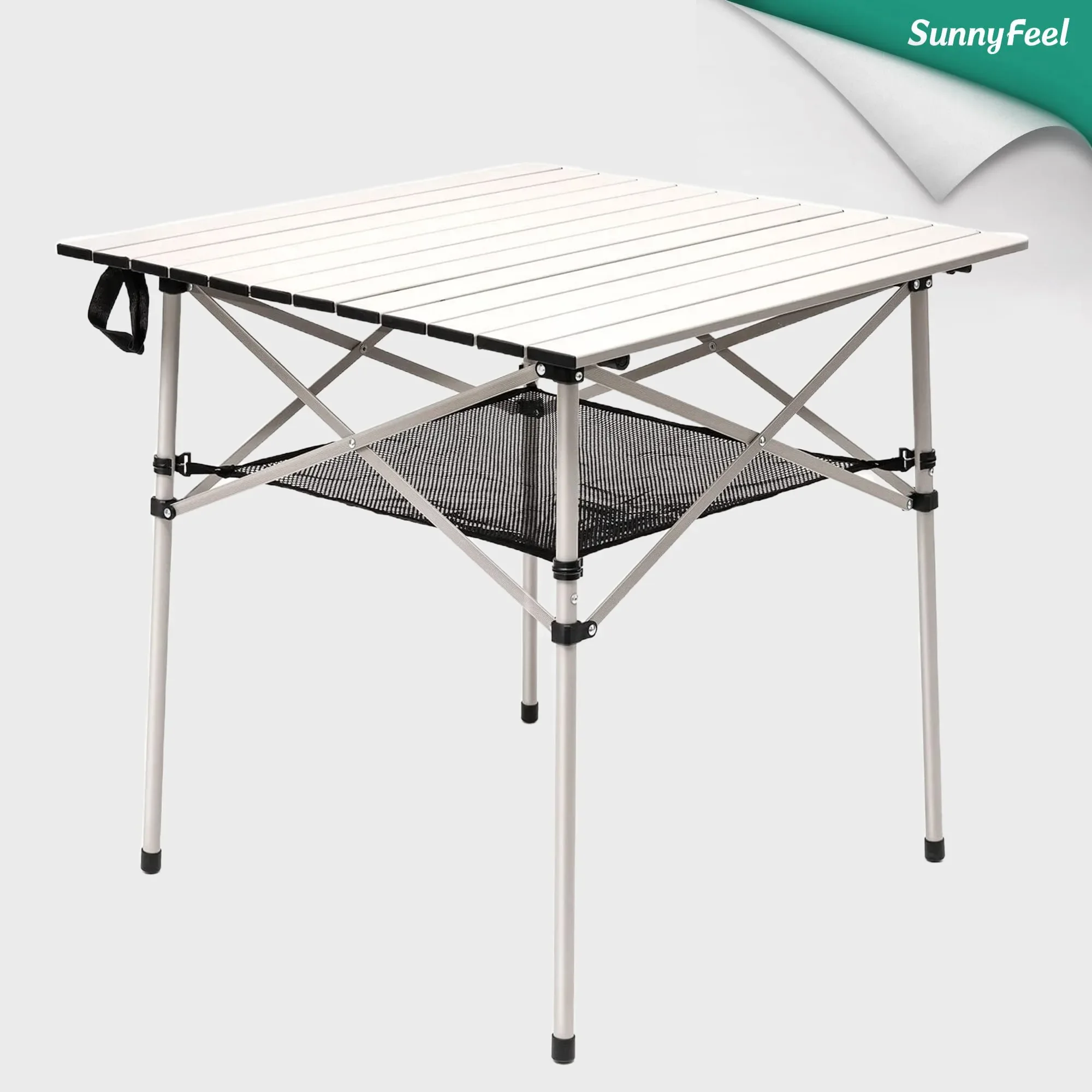 SUNNYFEEL Outdoor Folding Table Lightweight Aluminum Roll Up Camping Table 4 People Square Tables for Hiking Picnic Beach BBQ